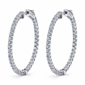 14K White Gold Single Prong Diamond Hoop Earrings Golden Tone Glam Lookbook