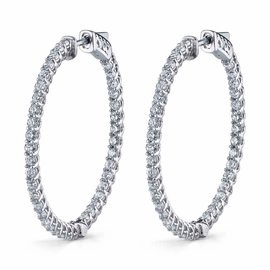 14K White Gold Single Prong Diamond Hoop Earrings Golden Tone Glam Lookbook