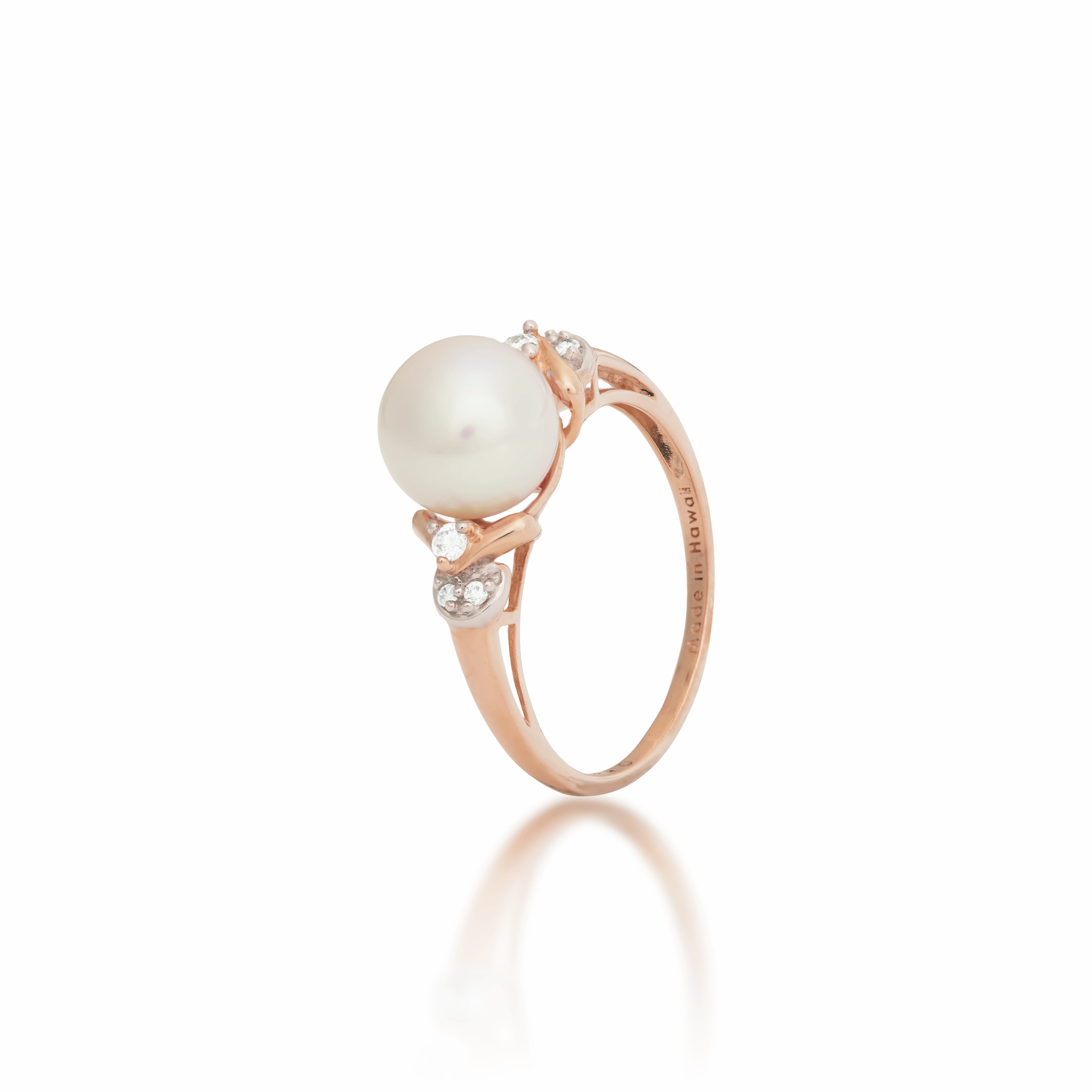 Freshwater White Pearl Ring in Rose Gold with Diamonds - 8-9mm Handmade Shine Timeless Craftwork