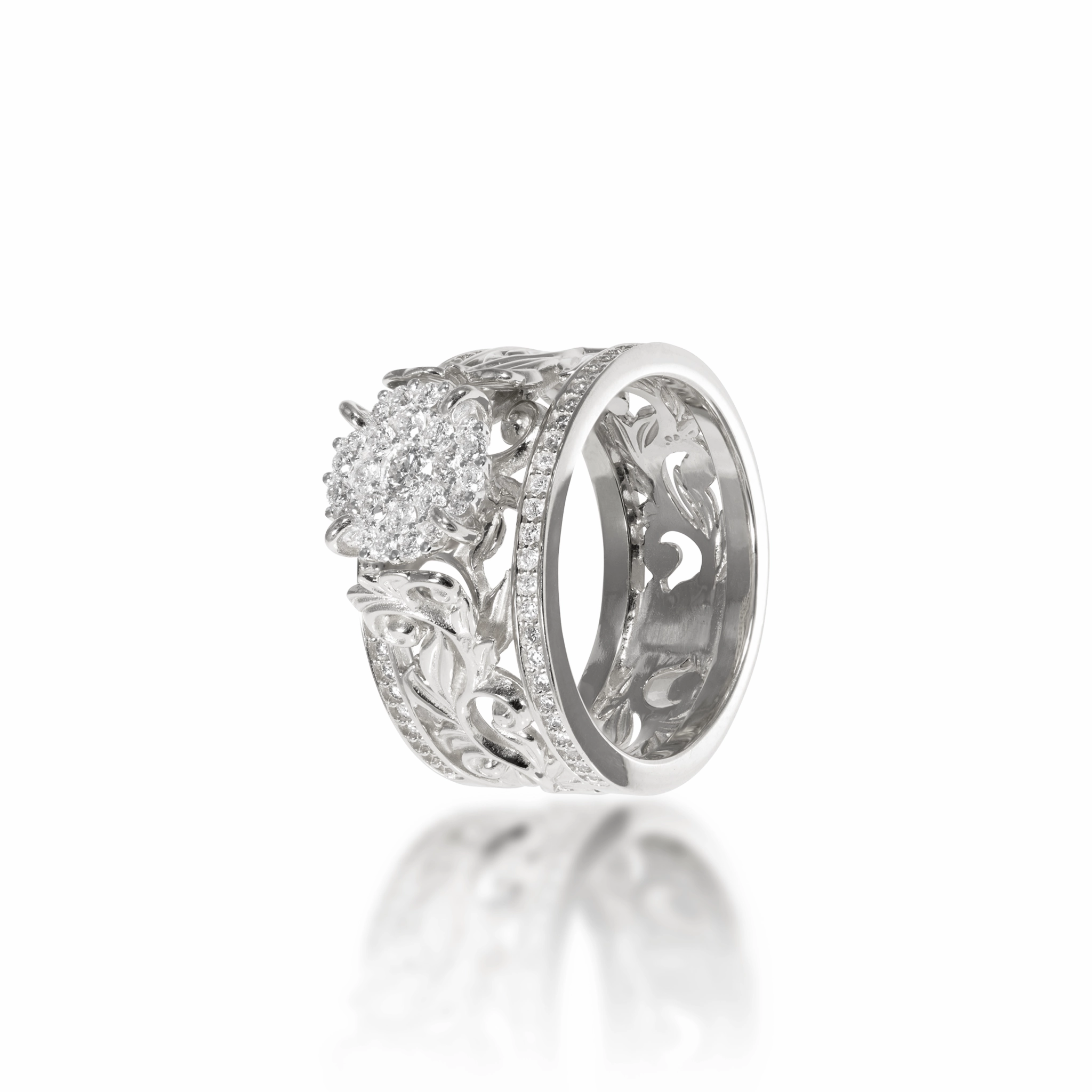 Living Heirloom Engagement Ring in White Gold with Diamonds - 10mm Bold Shine Pieces Finest Finish