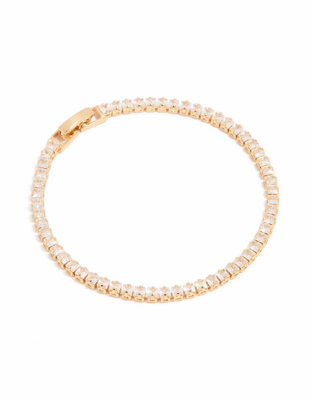 Gold Plated Cubic Zirconia Square Baguette Tennis Bracelet Night Spark