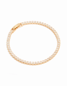 Gold Plated Cubic Zirconia Square Baguette Tennis Bracelet Night Spark