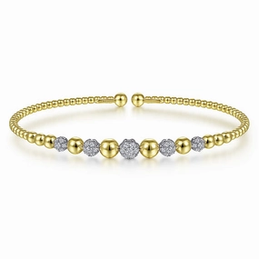 Elegant Mood 14K White-Yellow Gold Bujukan Diamond Cuff Bracelet