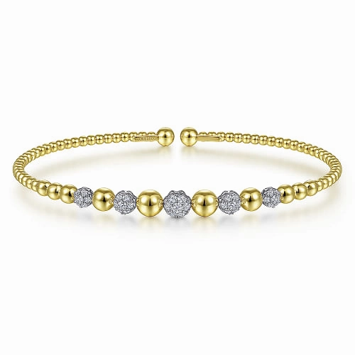 14K White-Yellow Gold Bujukan Diamond Cuff Bracelet Minimal Accent Modern Mood
