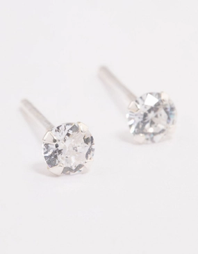 Striking Detail Trendy Pieces Sterling Silver Cubic Zirconia Crystal Stud Earrings