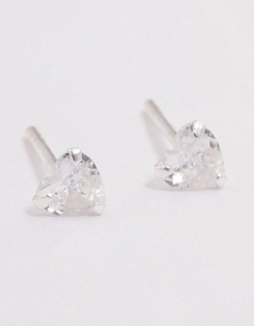 Sterling Silver Cubic Zirconia Heart Stud Earrings 4mm Luxe Design Radiant Look