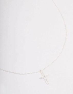 Sterling Silver Cubic Zirconia Marquise Cross Necklace Glimmer Accent