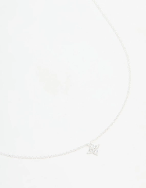 Pastel Light Sparkle Vibe Sterling Silver Cubic Zirconia Micro Flower Pendant Necklace