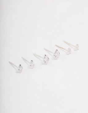 Romantic Touch Statement Accent Sterling Silver Cubic Zirconia Stud Earring 3-Pack