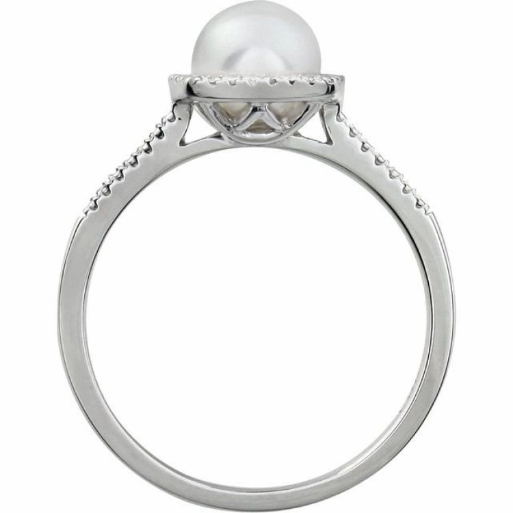 All Occasion Sterling Silver Cultured White Freshwater Pearl & .01 CTW Natural Diamond Ring