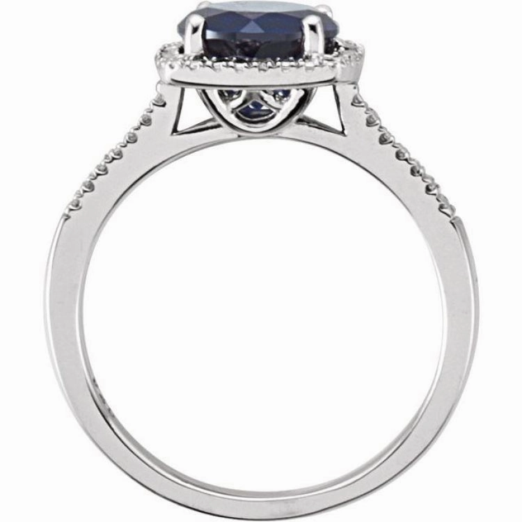 Neat Finish Sterling Silver Lab-Grown Blue Sapphire & .01 CTW Natural Diamond Ring