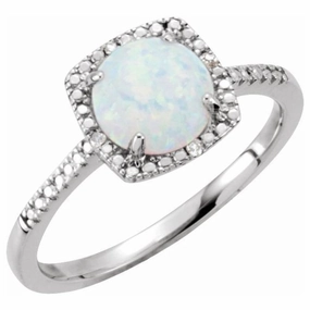 Exquisite Art Sterling Silver Lab-Grown White Opal & .01 CTW Natural Diamond Ring