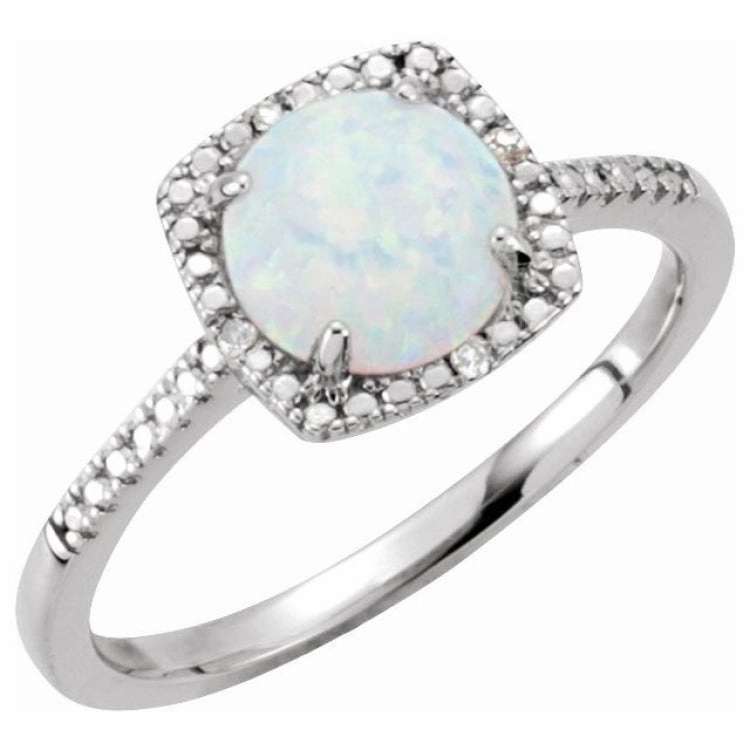 Exquisite Art Sterling Silver Lab-Grown White Opal & .01 CTW Natural Diamond Ring