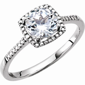 Made to order Sterling Silver Lab-Grown White Sapphire & .01 CTW Natural Diamond Ring