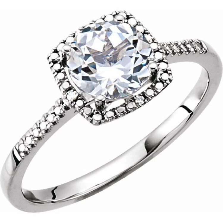 Sterling Silver Lab-Grown White Sapphire & .01 CTW Natural Diamond Ring Future Classic Simple Token