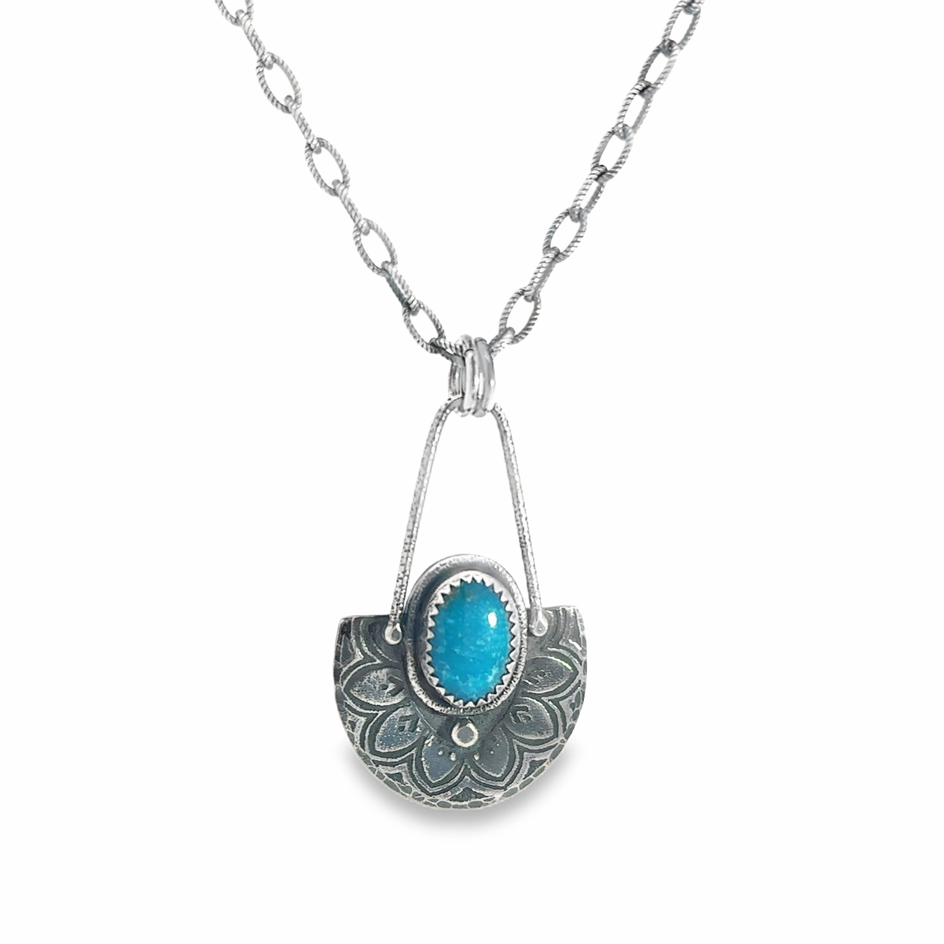 Golden Light Sterling Silver Necklace with Kingman Turquoise Stone