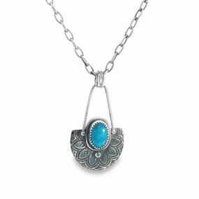 Golden Light Sterling Silver Necklace with Kingman Turquoise Stone