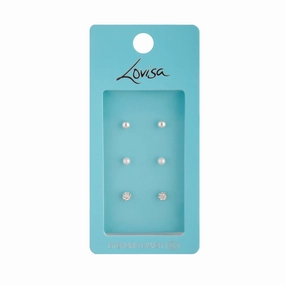 Sterling Silver Pearl Fireball Stud Earrings Trio Modern Flow