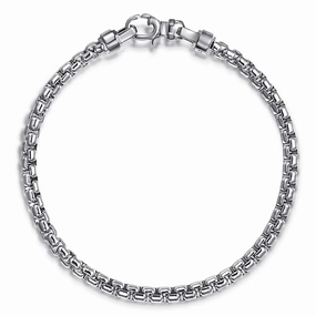 Sterling Silver Solid Mens Round Box Chain Bracelet Statement Edge
