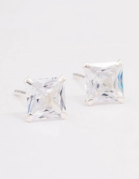 Sterling Silver Square Cubic Zirconia Stud Earrings Trendy Gift Daily Radiance
