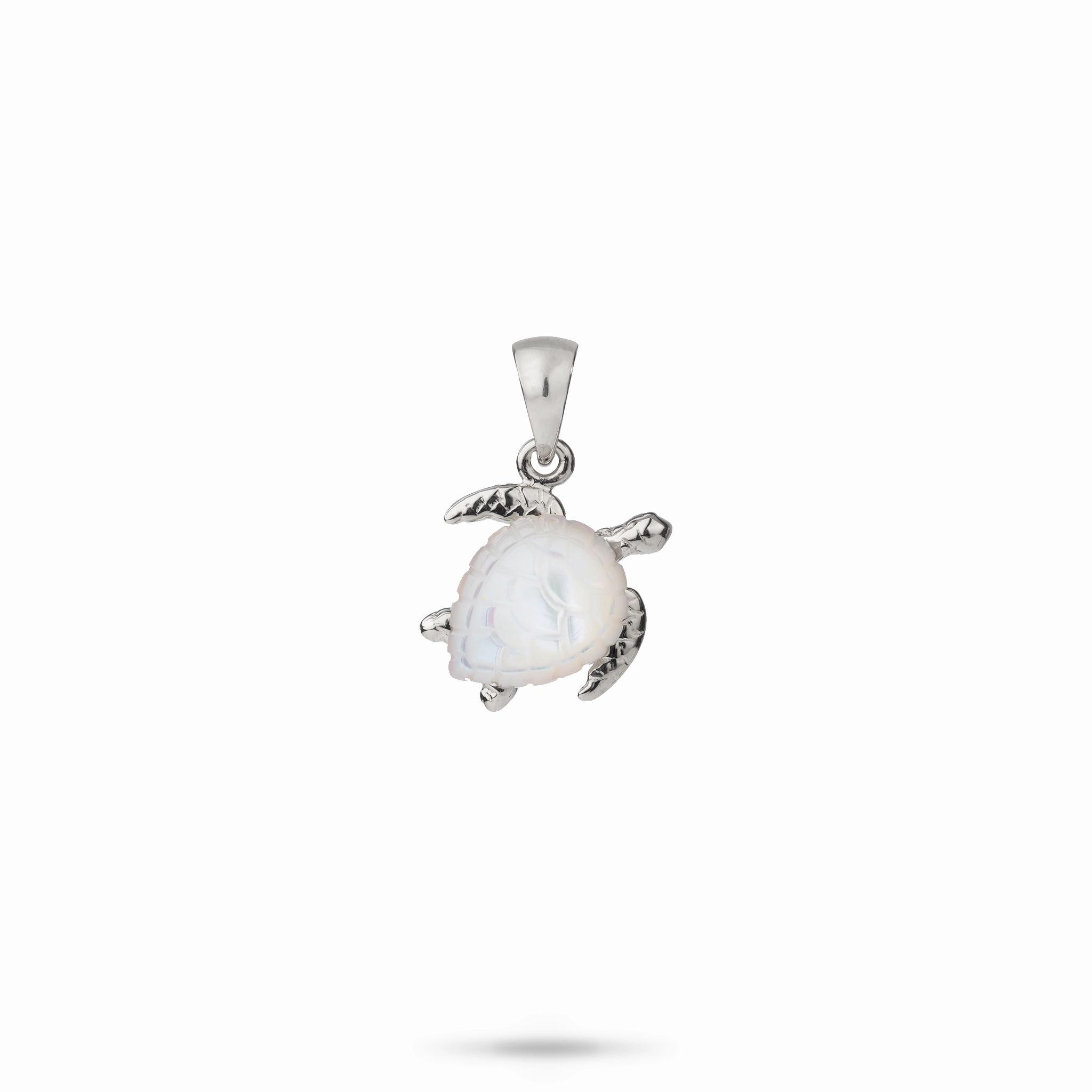Color Pop Stylish Shape Honu Mother of Pearl Pendant in White Gold - 11mm