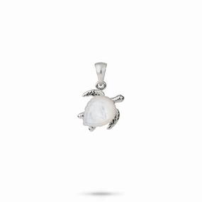 Color Pop Stylish Shape Honu Mother of Pearl Pendant in White Gold - 11mm