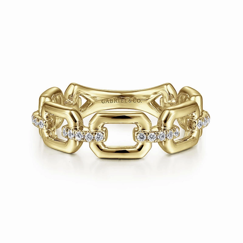14K Yellow Gold Chain Link Stackable Ring Band with Diamond Connectors Luxe Pick
