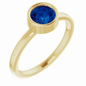 14K Yellow 6 mm Natural Blue Sapphire Ring Romantic Embellishment