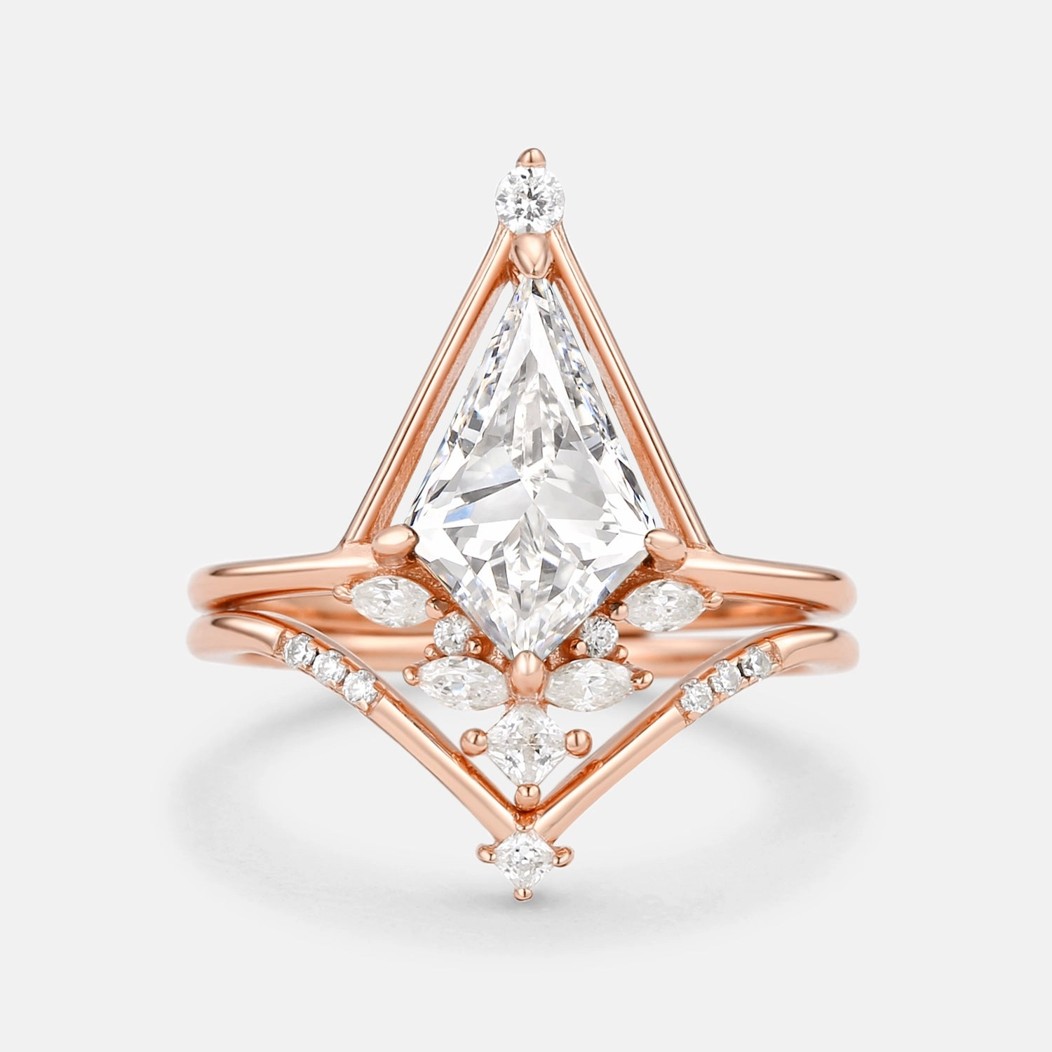 Simple Decoration Exquisite Statement Unique Kite Lab Grown Diamond Engagement Ring Set 2pcs - Rime