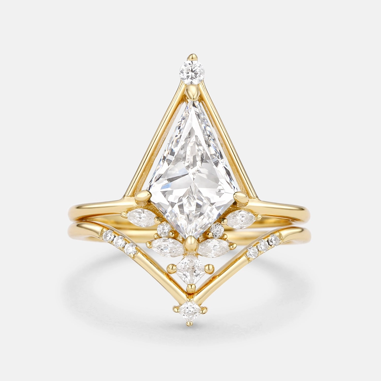 Secure Product Unique Kite Lab Grown Diamond Engagement Ring Set 2pcs - Rime