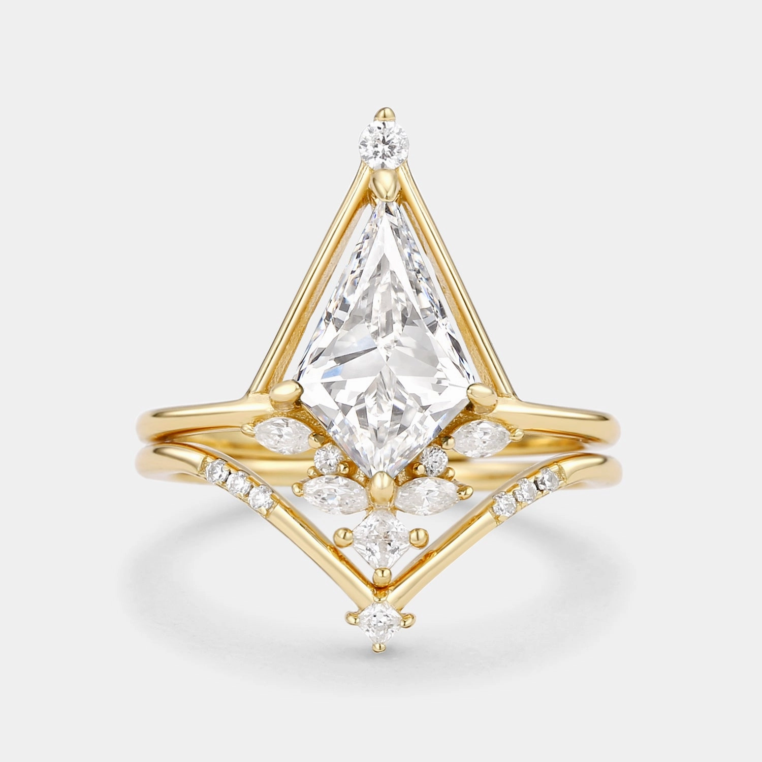 Unique Kite Lab Grown Diamond Engagement Ring Set 2pcs - Rime Giftable Jewelry Elegant Symbol