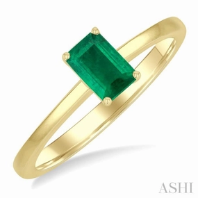 6x4 MM Octagon Shape Emerald Precious Solitaire Ring in 14K Yellow Gold Stylish Set Amazing Decoration