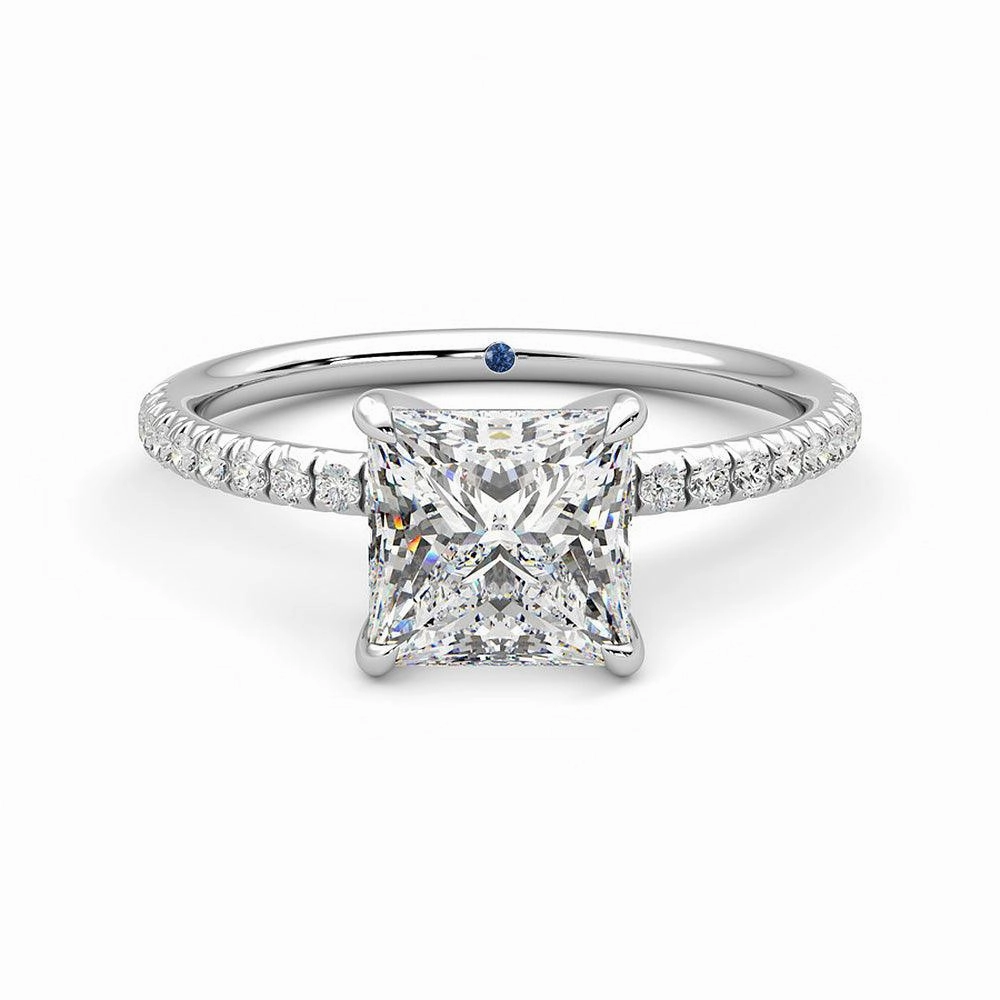 Shimmering Craft Four Prong Princess Cut Moissanite Engagement Ring with Hidden Anniversary Stone Accent