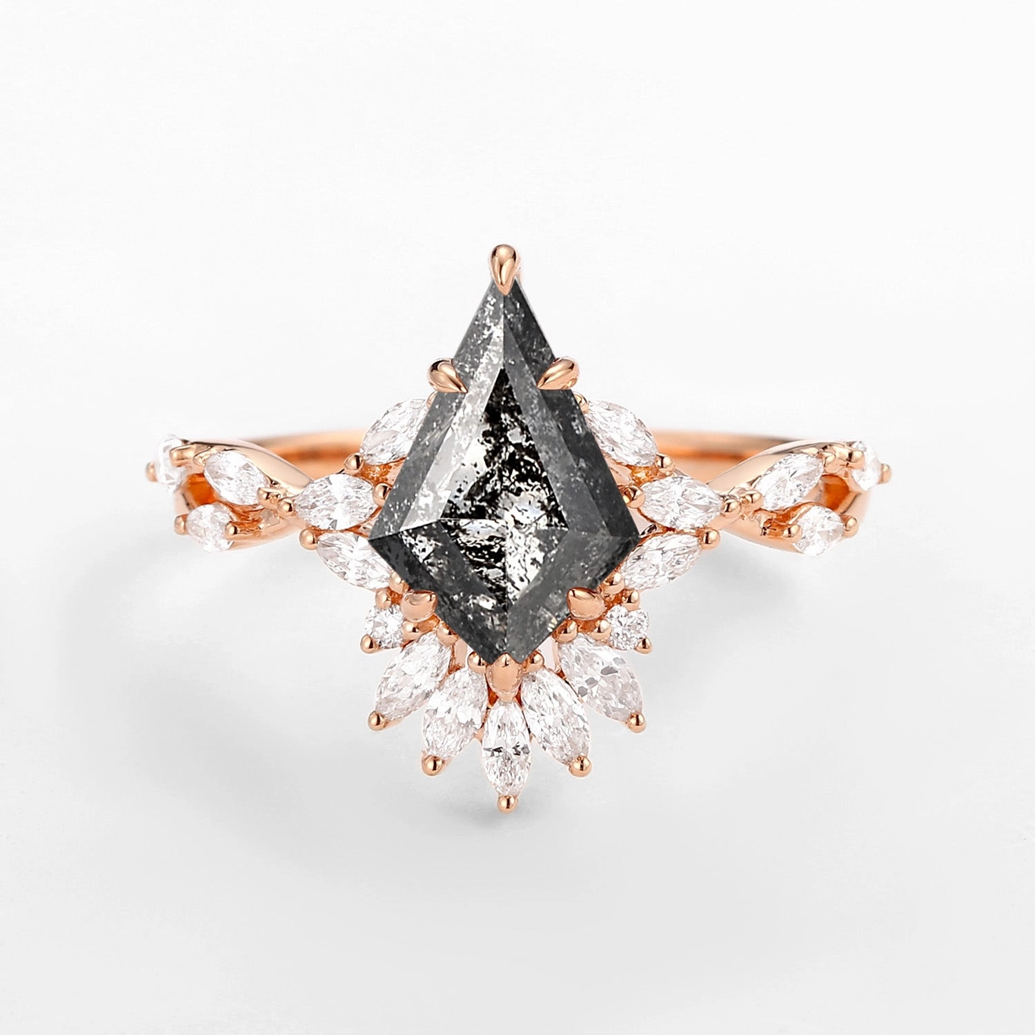 Custom Gift Value Gift Salt and Pepper Diamonds Kite Cut Infinity Engagement Ring