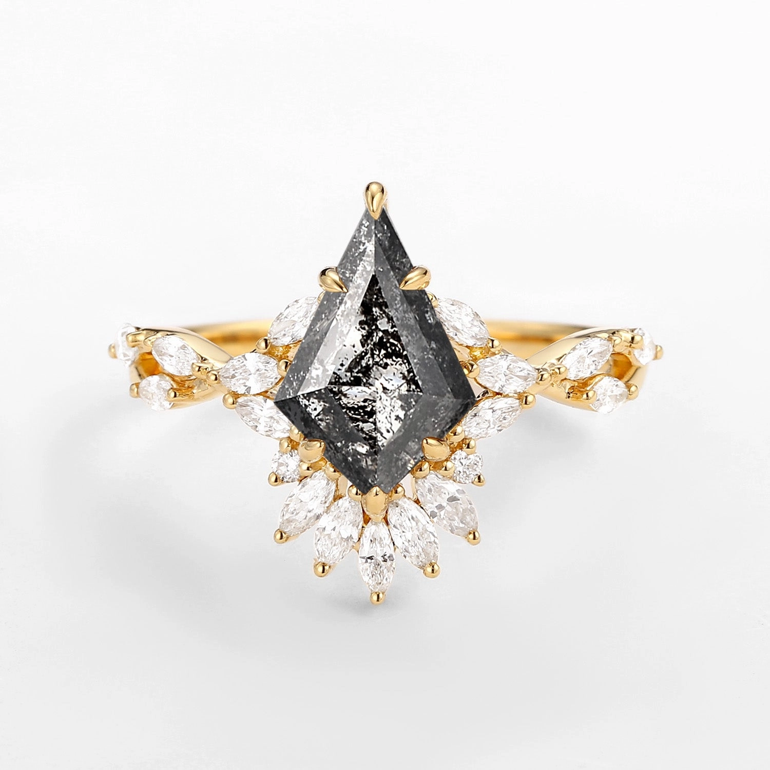 Salt and Pepper Diamonds Kite Cut Infinity Engagement Ring Bold Layer