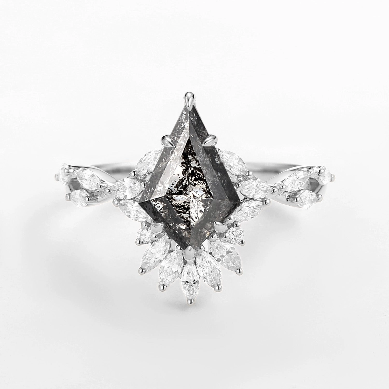 Excellent Work Salt and Pepper Diamonds Kite Cut Infinity Engagement Ring