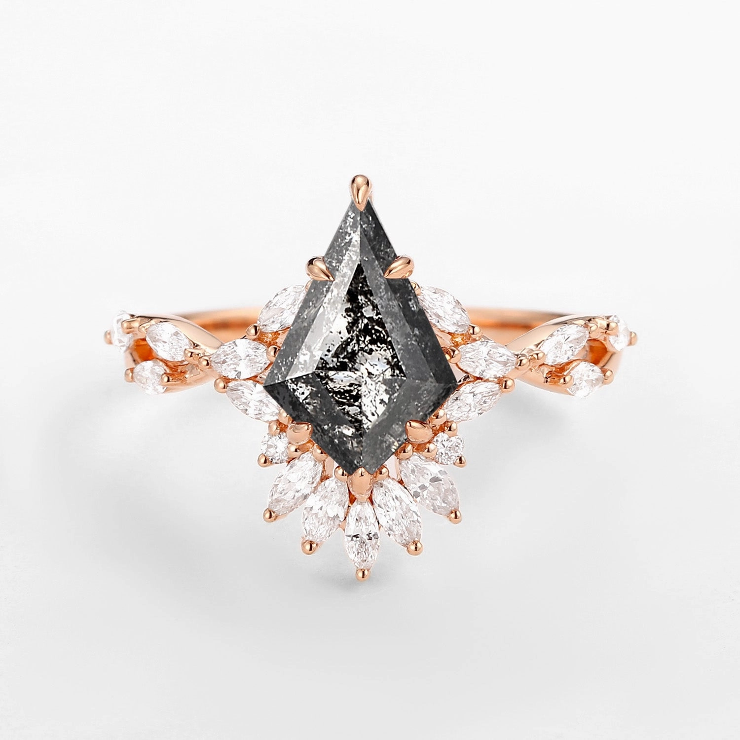 Salt and Pepper Diamonds Kite Cut Infinity Engagement Ring Vintage Jewelry HighEnd Creation