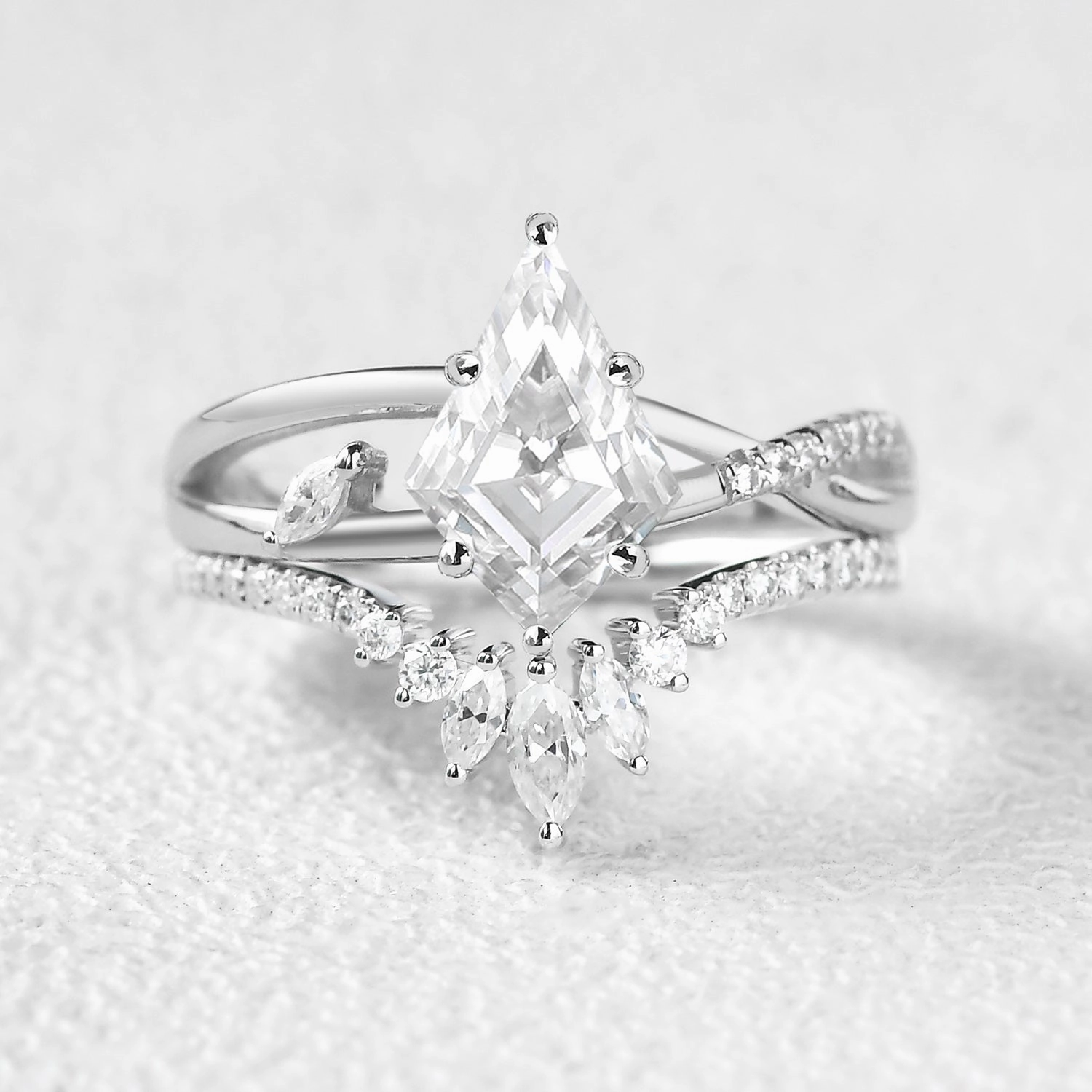 Unique Moss Agate Infinity Engagement Ring Sets 2pcs Classic Pieces