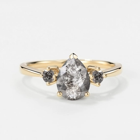 Unique Accessory Grey Salt and Pepper Diamonds Pear Three Stone Engagement Ring