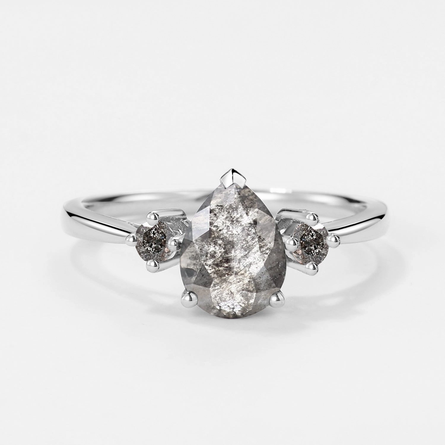Classic Jewelry Exclusive Treasures Grey Salt and Pepper Diamonds Pear Three Stone Engagement Ring