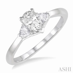HighEnd Creation 3/4 ctw Pear and Triangle Cut Diamond Ladies Engagement Ring with 1/2 Ct Pear Cut Center Stone in 14K White Gold