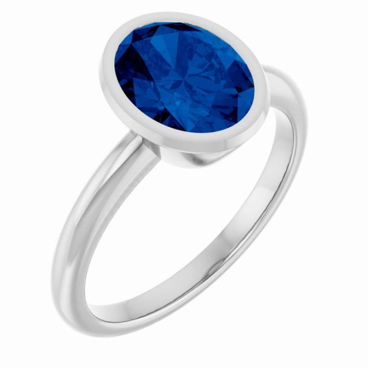 Personal Emblem Amazing Adornment Platinum Lab-Grown Blue Sapphire Ring