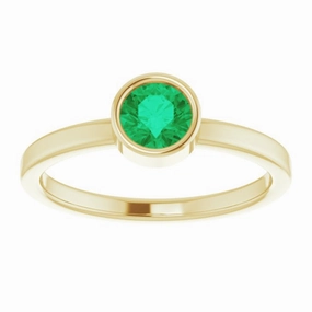 14K Yellow 5 mm Natural Emerald Ring Durable Adornment