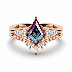 2 CT. Art Deco Kite Cut Alexandrite Engagement Ring Set With Moissanite Accents Distinctive Style Pieces Modern Style