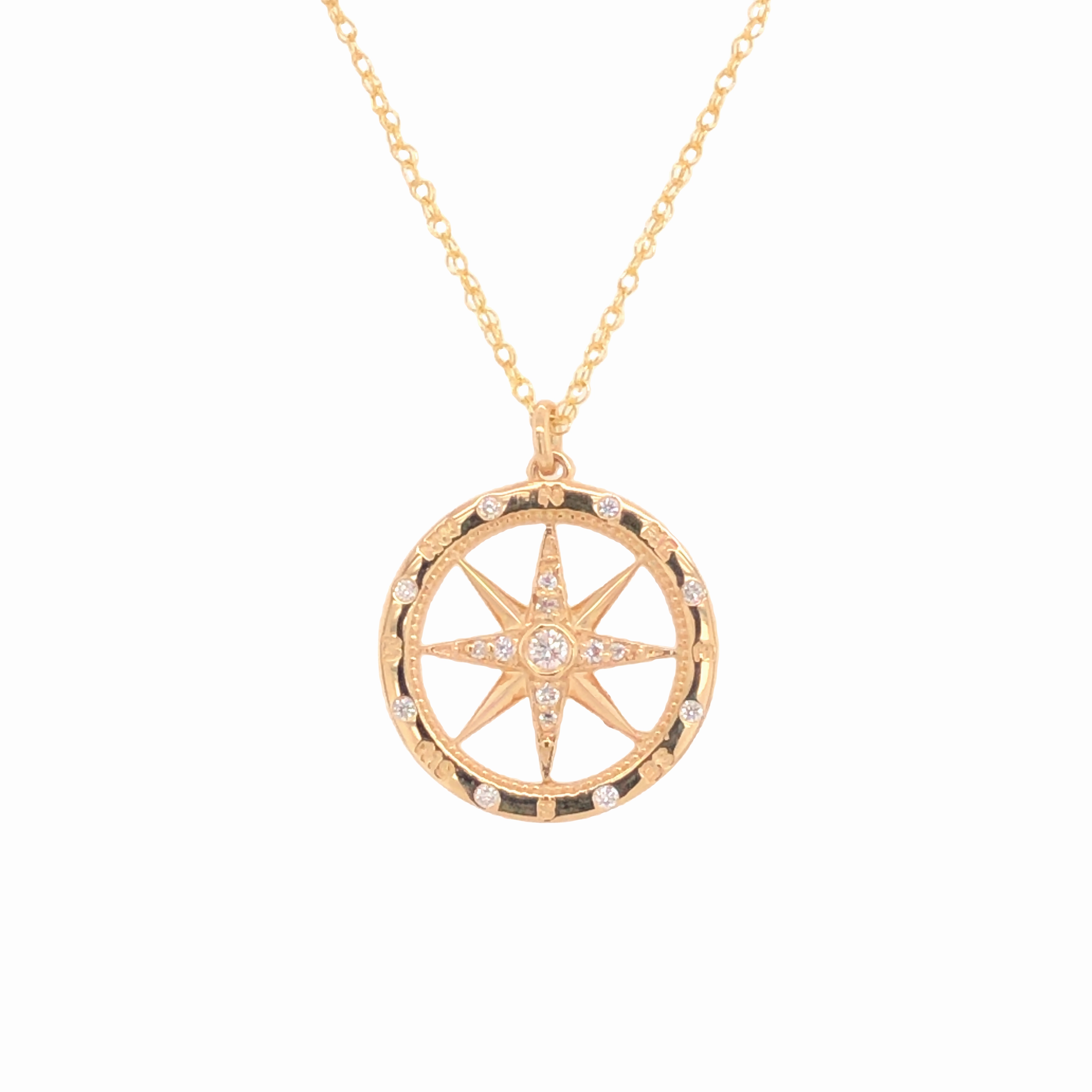 Custom Styling Trendy Finish David Connolly | Medium Windrose Style Round Diamond Compass Pendant