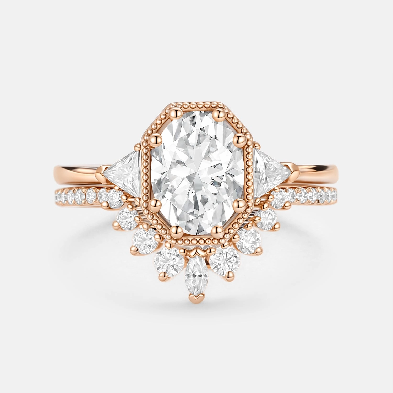 Timeless Shine Shine Exquisite Style Geometric Moissanite Retro Style Ring Set 2pcs