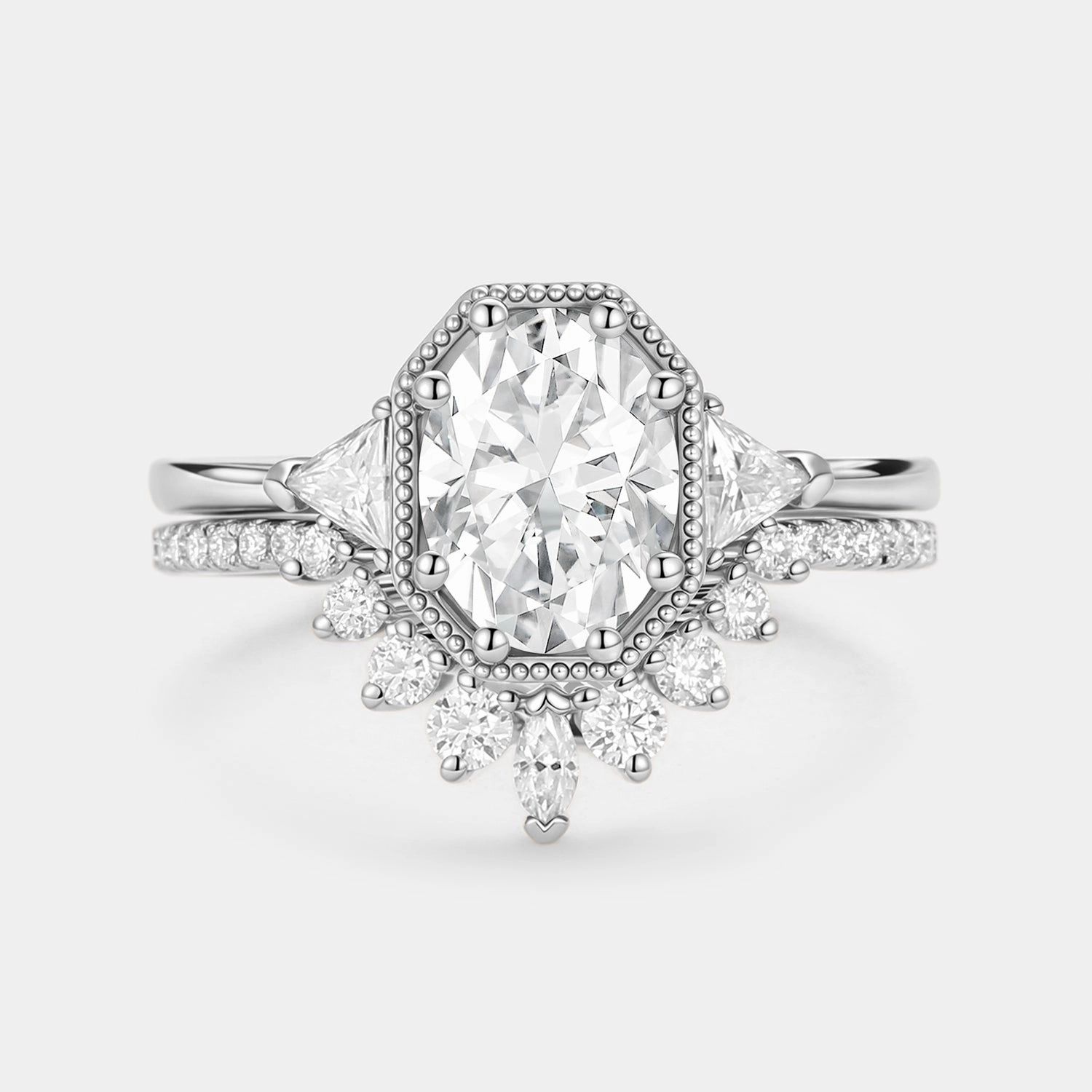 Geometric Moissanite Retro Style Ring Set 2pcs Best Friend Branded Symbol