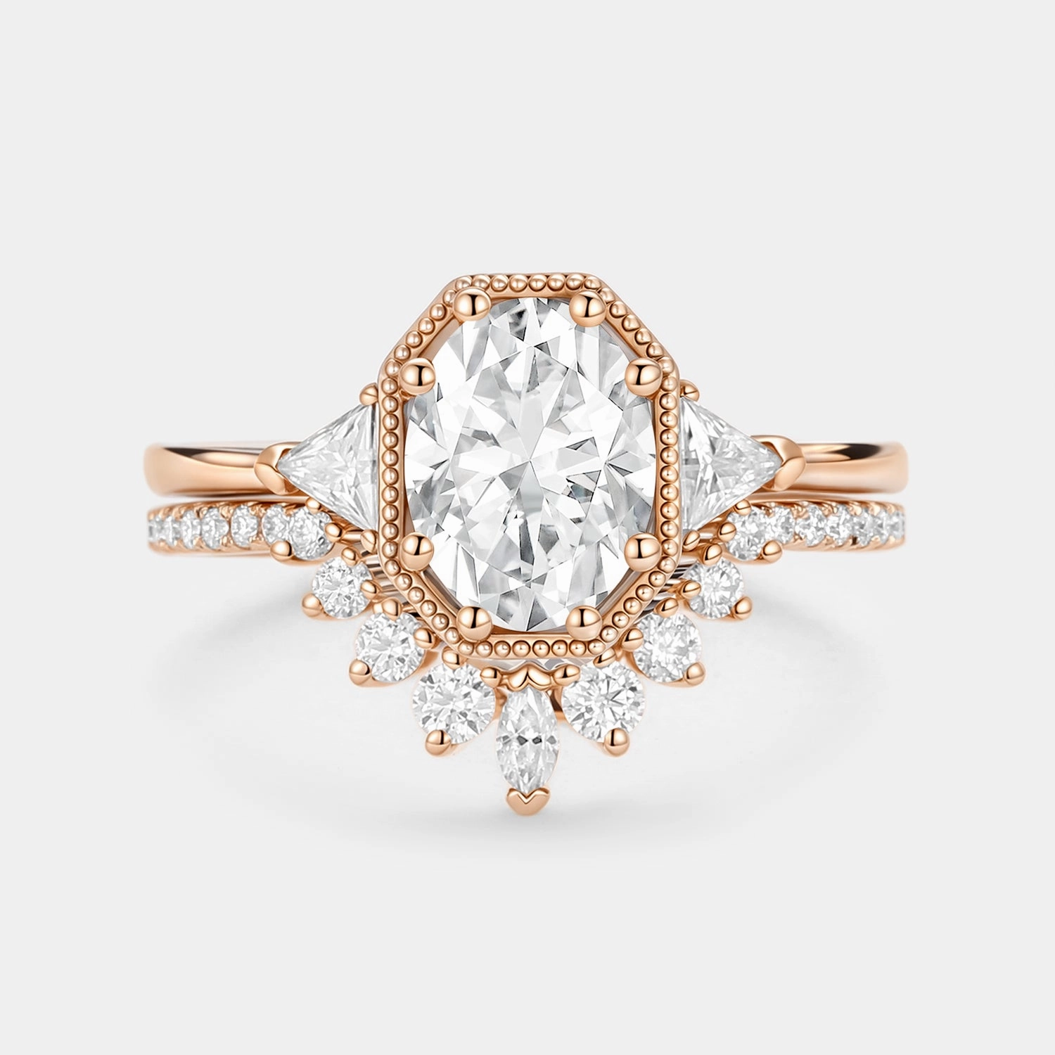 Dazzling Radiance Glam Look Geometric Moissanite Retro Style Ring Set 2pcs