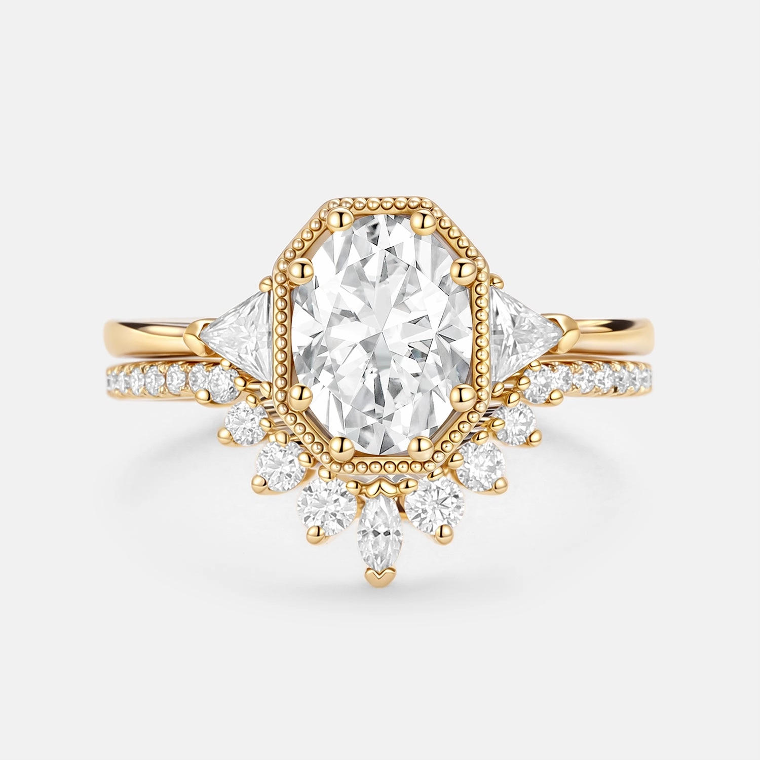 Geometric Moissanite Retro Style Ring Set 2pcs Distinct Form