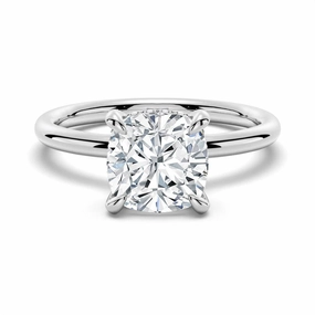 Polished Shape Cushion Cut Solitaire Moissanite Engagement Ring With Hidden Halo